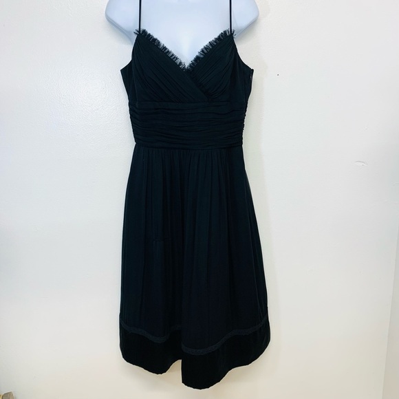 Laundry by Shelli Segal Black Silk Dress 10  Midi Empire Ruffle Event WhimsyGoth - Picture 1 of 9
